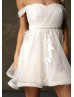 Off Shoulder Ivory Tulle Pleated Party Dress